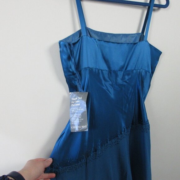 Nine West Beaded Cocktail Dress 6 Blue 100% Silk Asymmetric Midi Formal y2k 204 - Picture 4 of 12